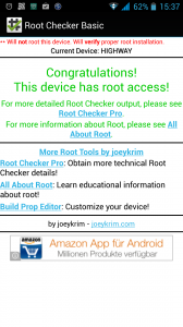 Der Rootchecker bestätigt nocheinmal das erfolgreiche rooten
