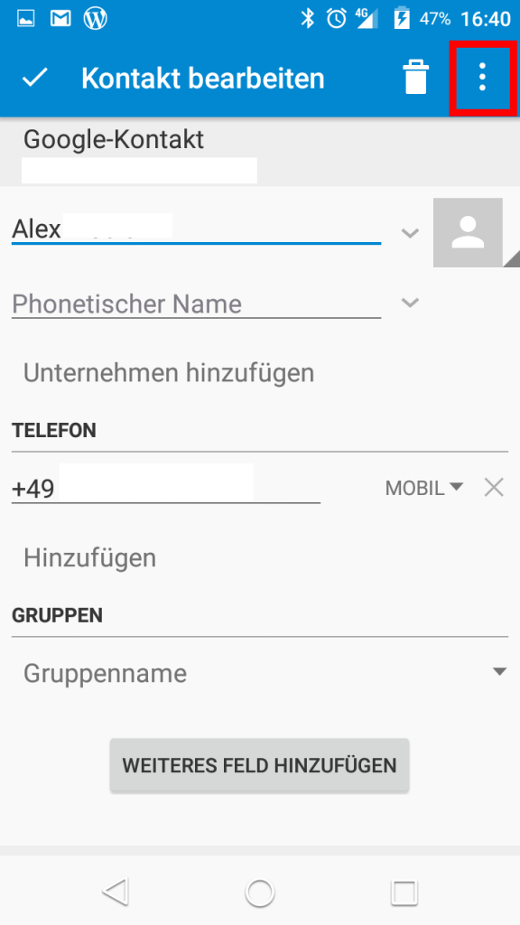Kontakt eigener Klingelton